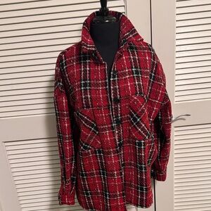 Boohoo Red Plaid Button Down Shirt